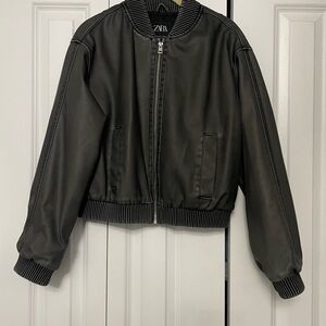 Zara Faux Leather Bomber Jacket